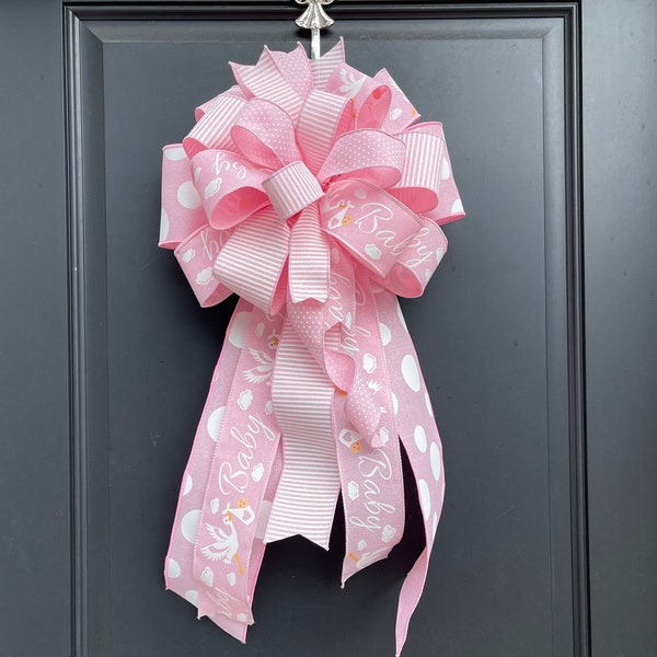 Large Baby Shower Bow, Baby Girl Wreath Bow, It’s A Girl Mailbox Bow, Baby Announcement Decor
