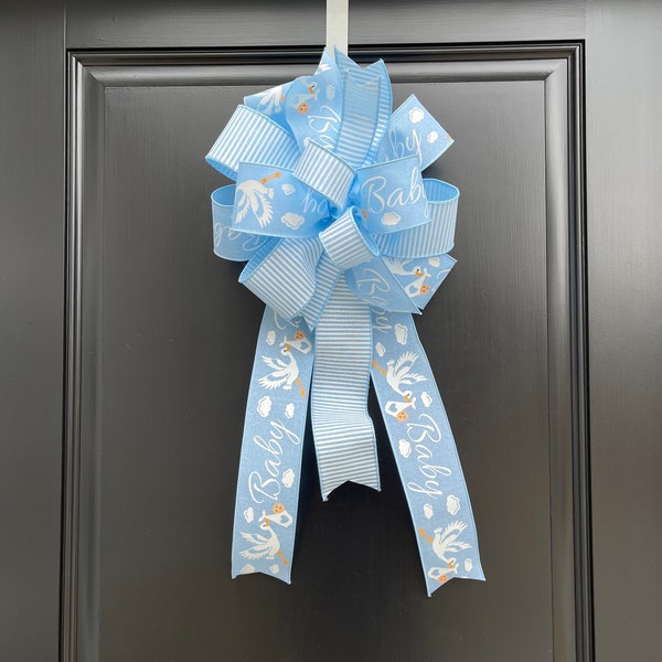 Baby Shower Bow, Baby Boy Wreath Bow, Stork Mailbox Bow, Post Light Bow