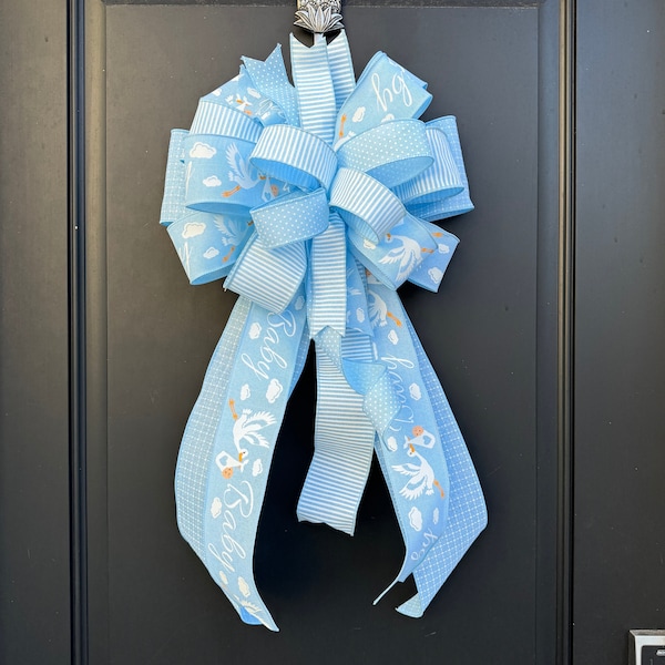 Large Baby Shower Bow, Baby Boy Wreath Bow, It’s A Boy Mailbox Bow, Baby Announcement Decor