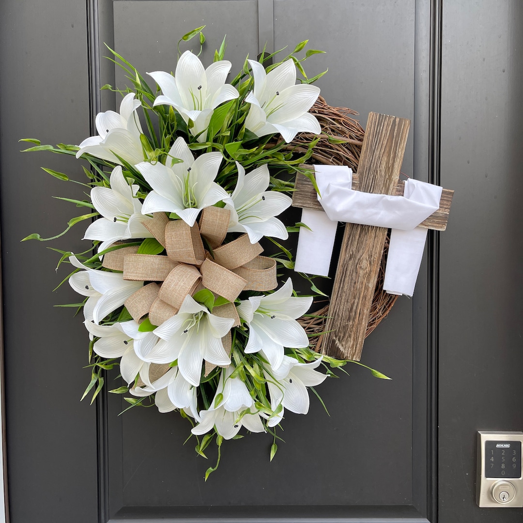 Easter Lily Grapevine Wreath Cross Wreath for Front Door