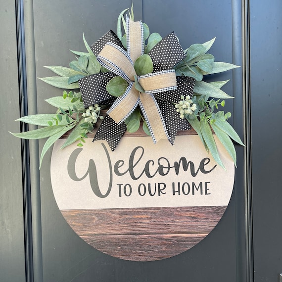 Welcome to Our Home Door Hanger Eucalyptus Welcome Wreath for | Etsy