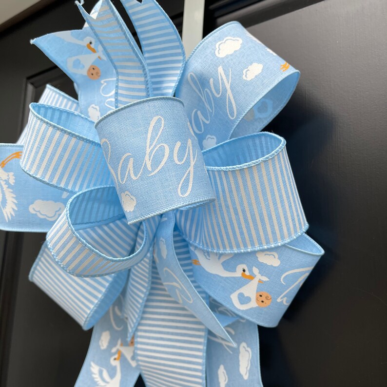 Baby Shower Bow Baby Boy Wreath Bow Stork Mailbox Bow Post Etsy