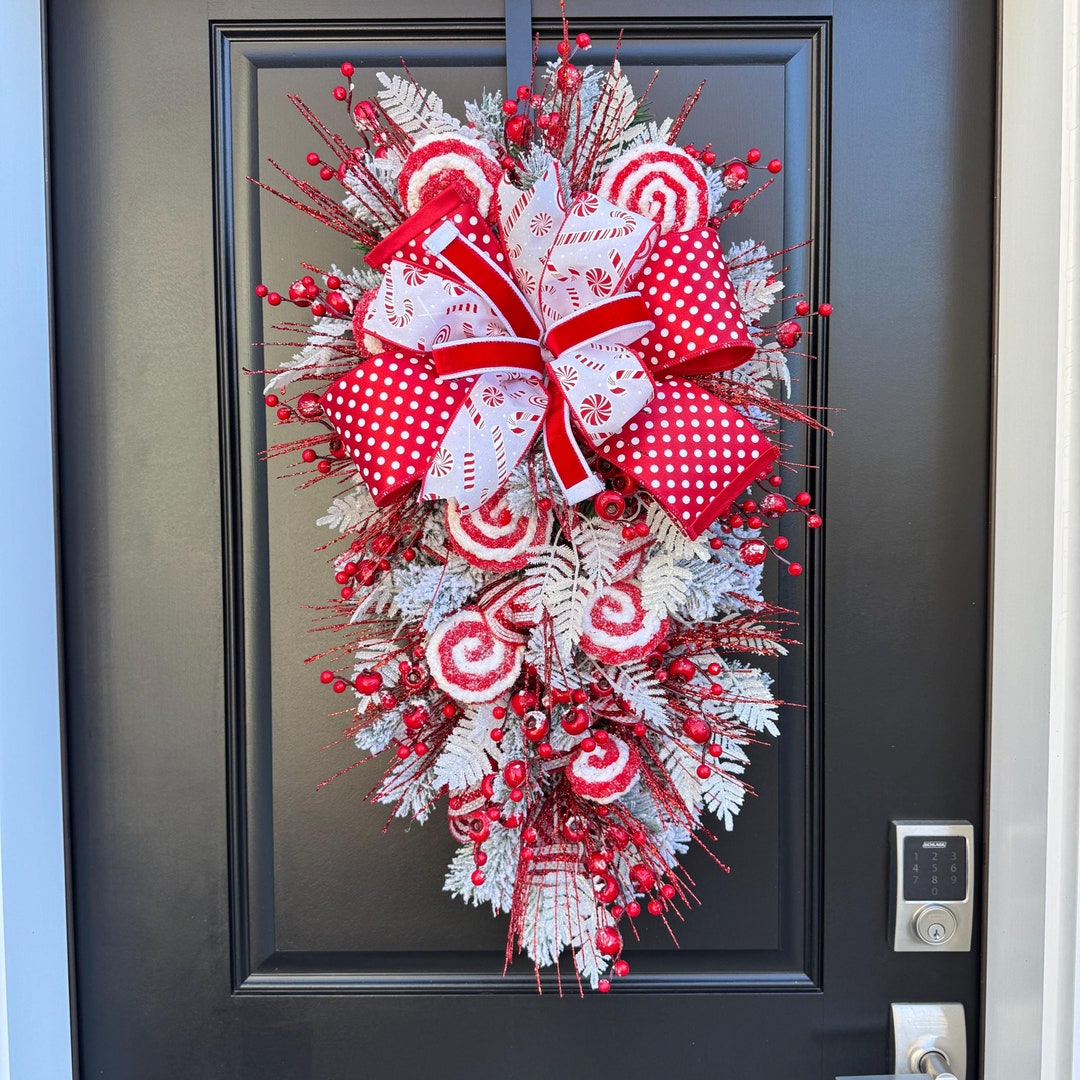 Peppermint Christmas Wreath Swag, Red and White Holiday Home Decor - Etsy