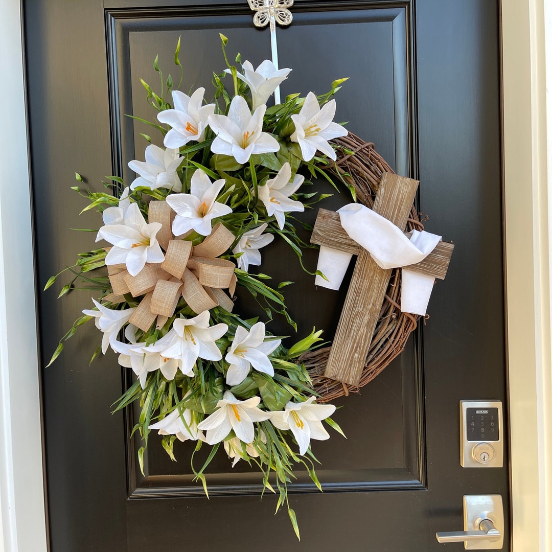 Easter Lily Grapevine Wreath Cross Wreath for Front Door