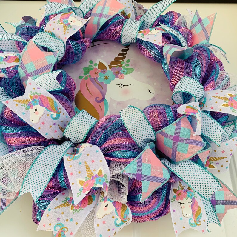 Unicorn Deco Mesh Wreath Pink and Purple Wreath for Front Etsy