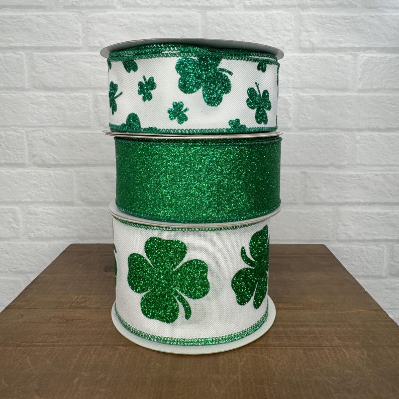St Patricks Day Wired Ribbon Roll or Bundle: Emerald Green Shamrock ...