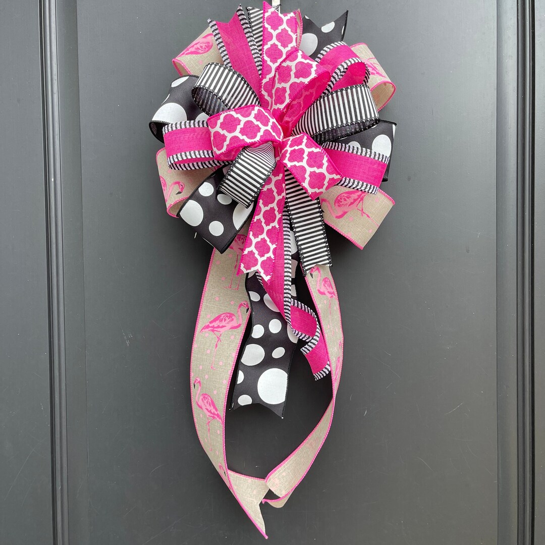Flamingo Wreath Bow, Pink Flamingo Mailbox Bow, Indoor or Outdoor