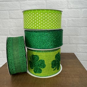 St Patricks Day Ribbon Roll or Bundle, Emerald and Lime Green Shamrock ...