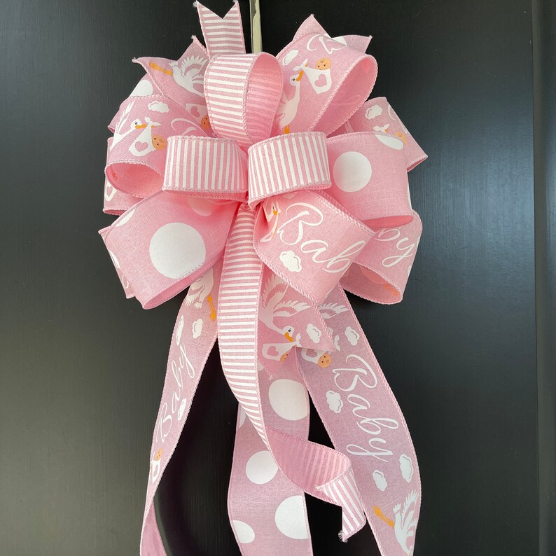 Baby Shower Bow Baby Girl Wreath Bow Stork Mailbox Bow Post Etsy