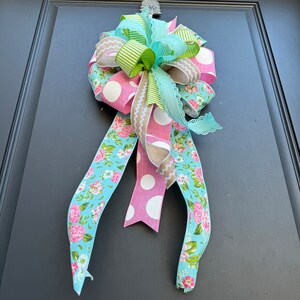 Teal and Pink Floral Wreath Bow: Spring Home Decor - Etsy