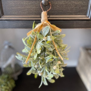 Hanging Mistletoe Bundle, Frosted Mistletoe with White Berries, Winter and Holiday Home Decor Khaki