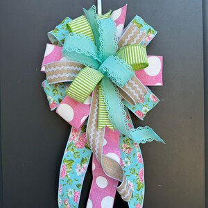 Teal and Pink Floral Wreath Bow: Spring Home Decor - Etsy