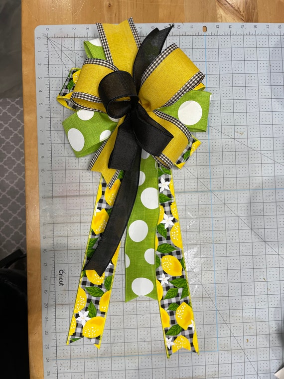 Wreaths & Door Hangers Black and White Check Lemon Wreath Bow Yellow