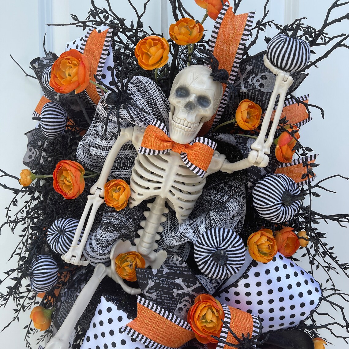 Large Skeleton Wreath Swag for Front Door Orange and Black - Etsy