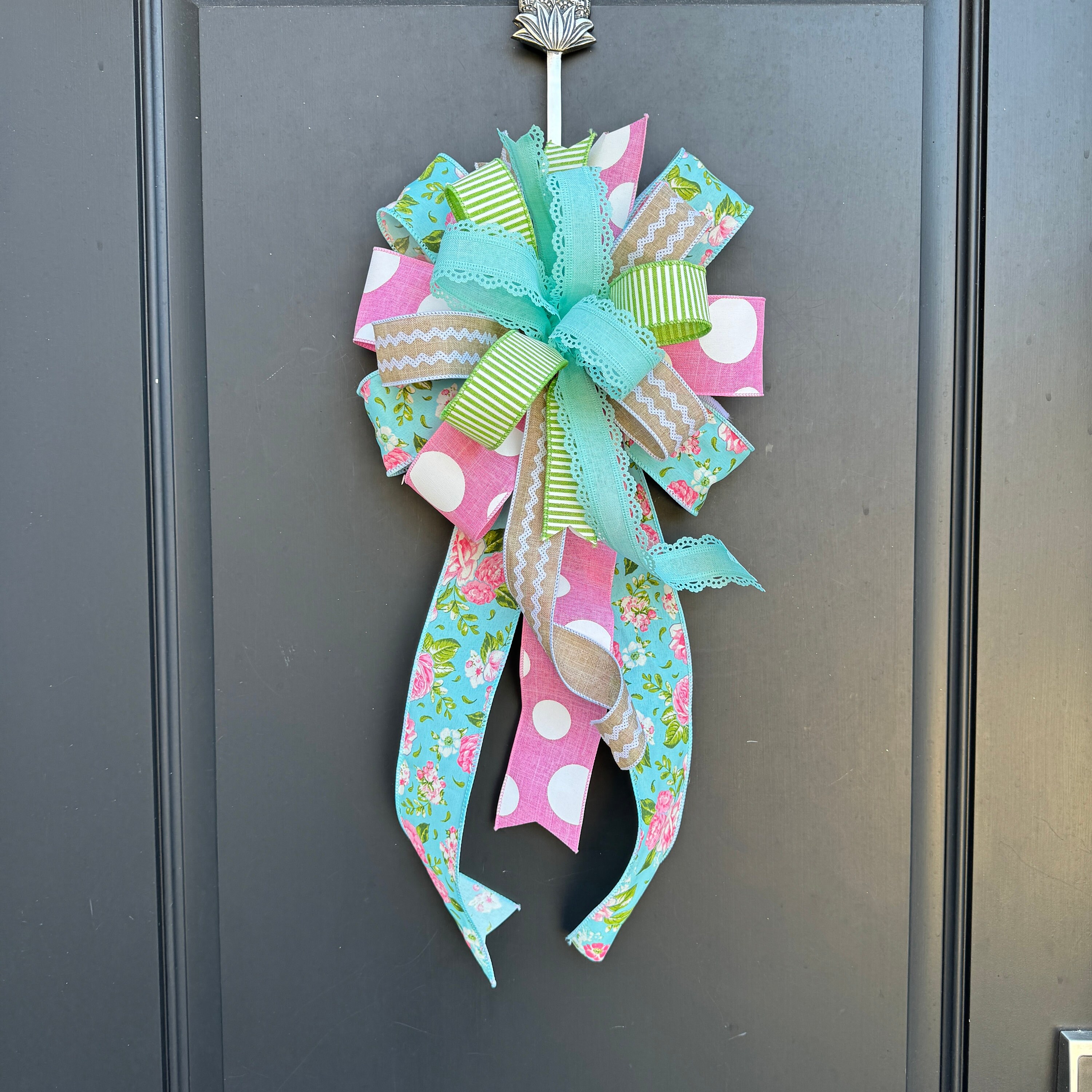 Teal and Pink Floral Wreath Bow: Spring Home Decor - Etsy