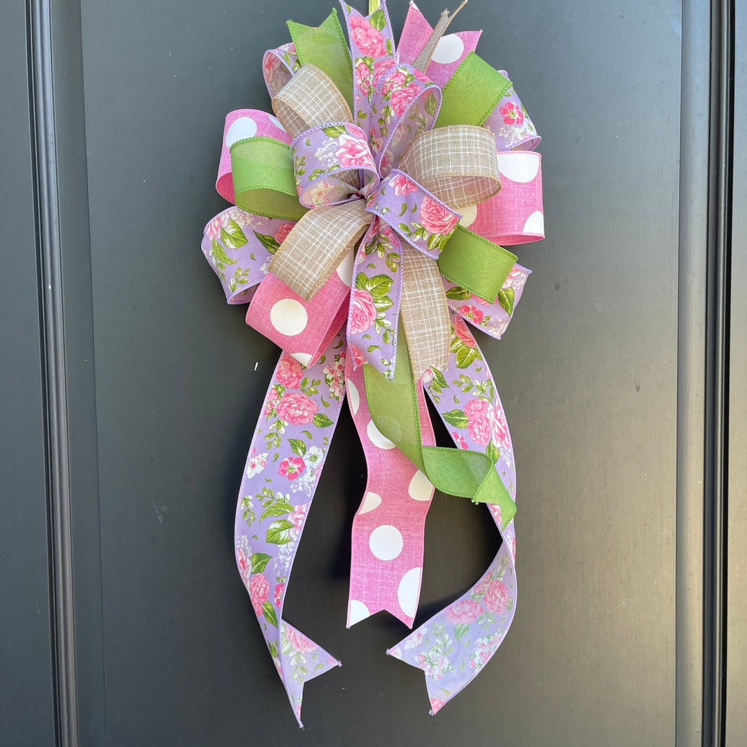 Floral Spring Bow: Pink, Lavender & Green Wreath Decor - Etsy