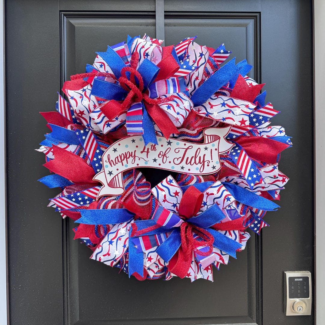 Patriotic Mesh Wreath: Red White Blue Stars & Stripes, 4th of July ...