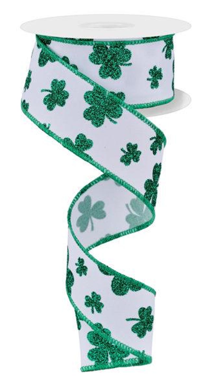 St Patricks Day Wired Ribbon Roll or Bundle: Emerald Green Shamrock ...
