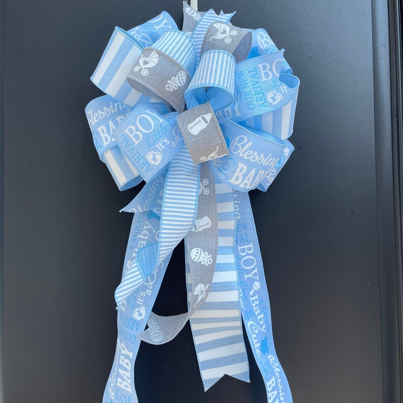 Baby Shower Bow Baby Boy Wreath Bow Indoor or Outdoor Etsy