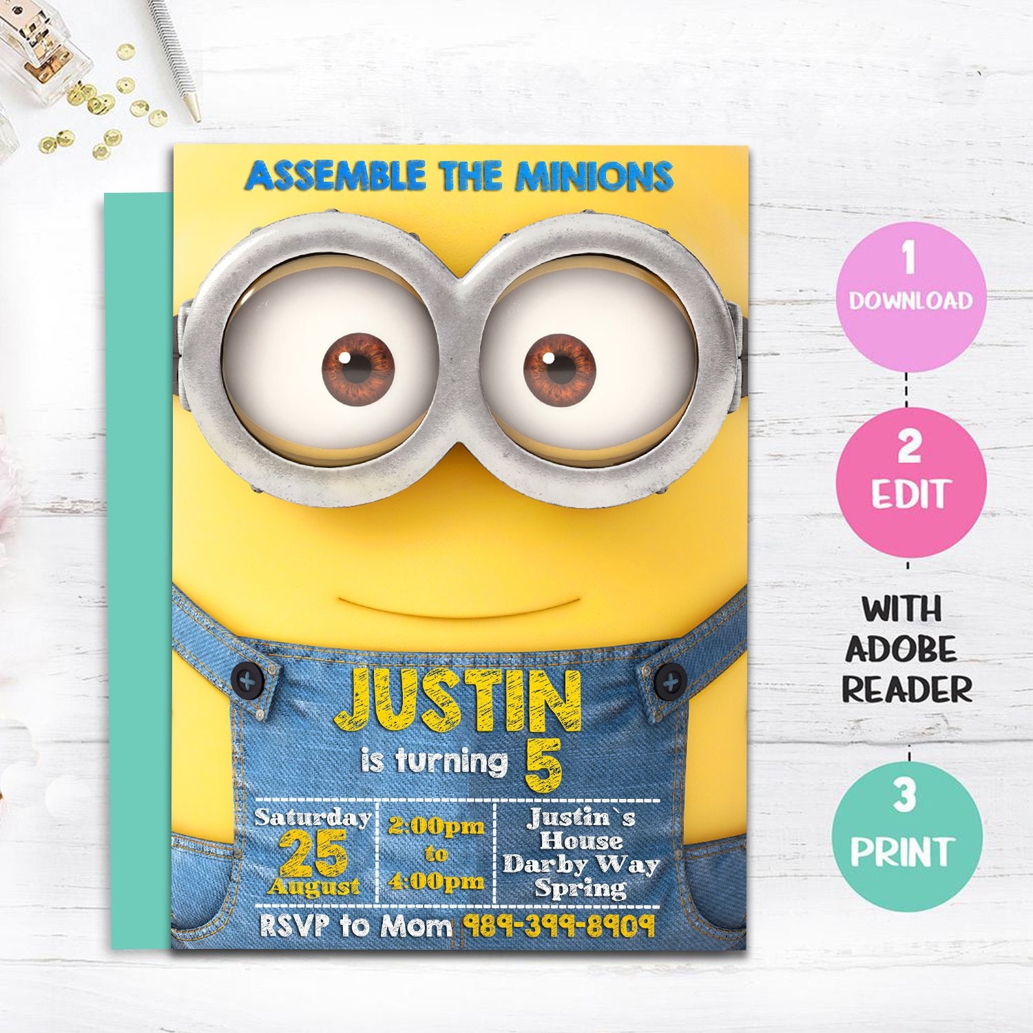 Boys Birthday Invite Minion Birthday Invitation Minion Invitation Girls Birthday Invite