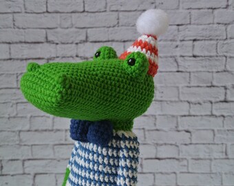 Cuddly stuffed green  crocodile, kids handmade alligator