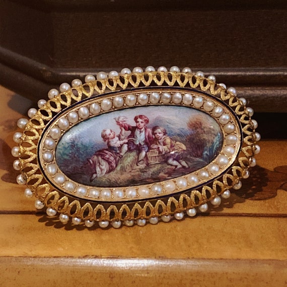 A Mid To Late 19th Century 18ct Gold Enamel Brooch - image 1