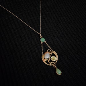 Art Nouveau Turquoise and Pearl Pendant Necklace in 14ct Gold
