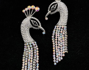 Zeldzame vintage butler en wilson kristal gedetailleerde kristallen pauwenoorbellen met grote franje