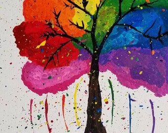 Rainbow Tree, Acrylic Painting, 11"×14"