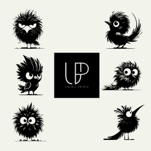 ¡6 gráficos de pájaros!, Gráficos PNG listos para imprimir, 300 DPI, sin fondo, siluetas de pájaros de dibujos animados para uso comercial, Unveil Prints Studio