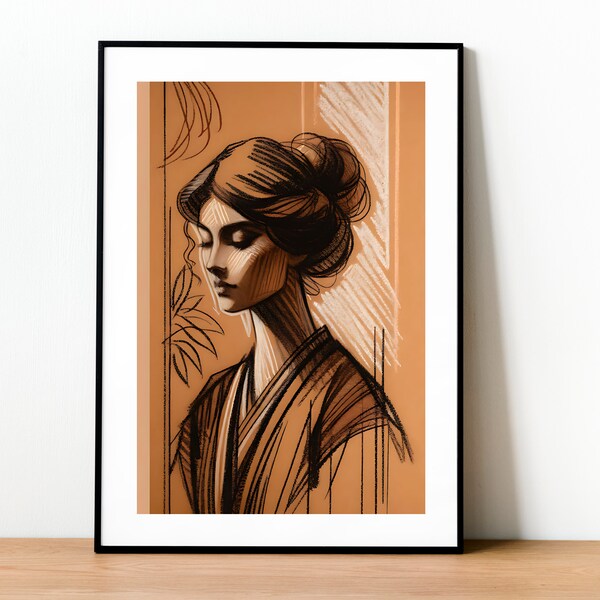 Vintage Portrait - Oriental Style l Print Ready l Oriental Interior Design l Minimalist Decor l Line Art l Unveil Prints -Digital Print 2338