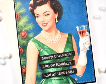 Funny Sarcastic Christmas Card, Retro Holiday Greeting