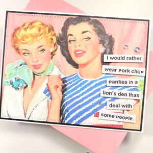 Cartão sarcástico, atrevido, sarcástico, inapropriado, feito à mão, engraçado, hilário, cartão de amiga engraçado, audacioso, cartão para ela, bobo, retrô, vintage