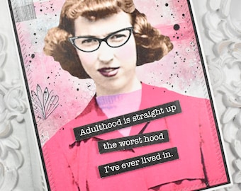 Snarky Handmade Greeting Card: Humorous Sarcastic Vintage Design Sassy Funny Retro Inappropriate