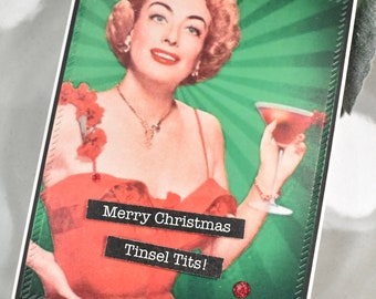 Funny Sarcastic Christmas Card, Retro Holiday Greeting