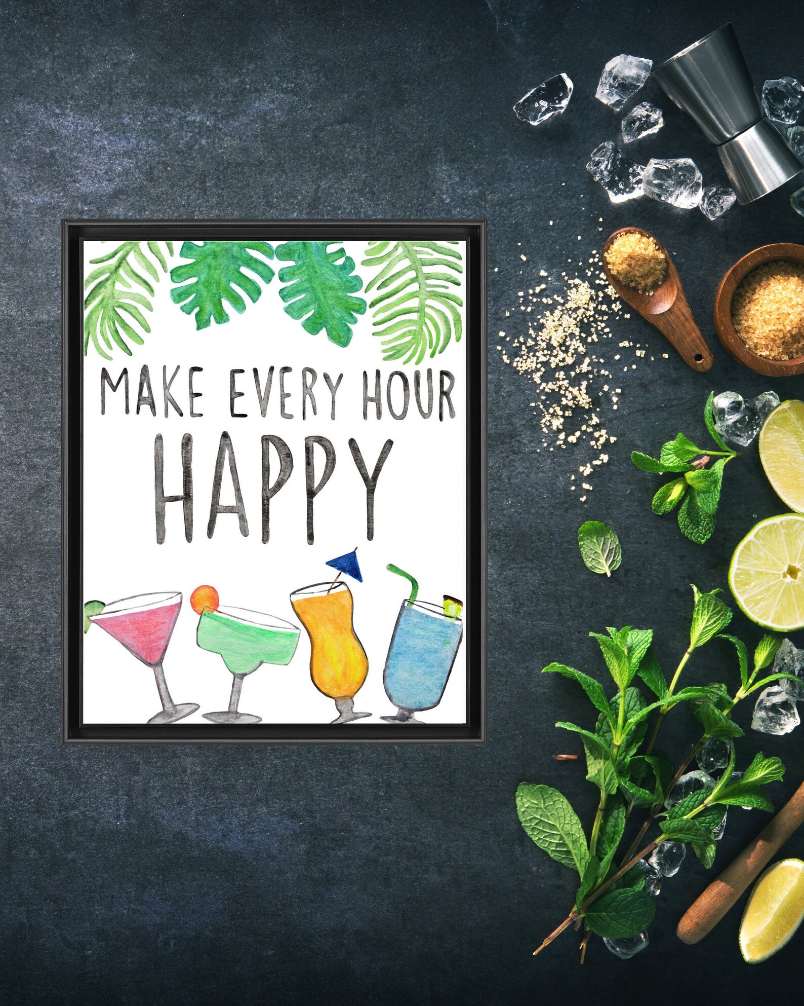 Bar Cart Print, Bar Cart Sign, Happy Hour Print, Make Every Hour Happy