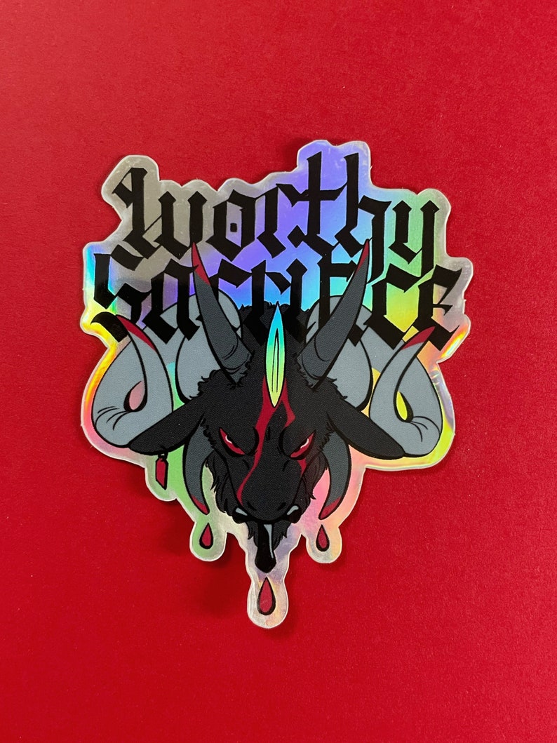 Black Goat Holographic Sticker Worthy Sacrifice image 1