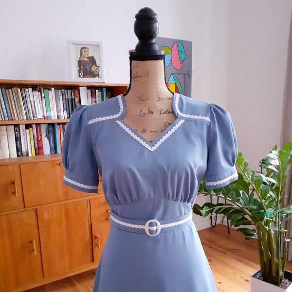 Vintage 1940er Kleid Handmade Vintage Kleid Baumwoll Kleid Upcycled Stoff Kleid Vintage Stil Kleid 40s Style Retro Nachhaltige Mode