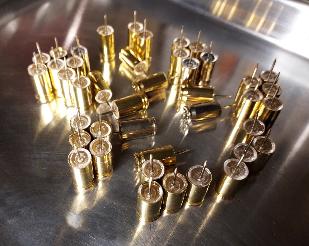25pk Bullet Push Pins 380 ACP, Brass Bullet Cases, Thumb Tacks, Brass