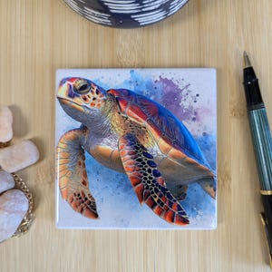 Sea Turtle Ceramic Coasters – Nature-Inspired Decor with Glossy Images | Perfect for Coffee Tables & Gifts
