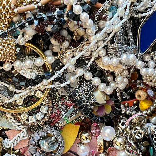 Vintage to Mod Broken Junk Craft Costume Jewelry 1 pound lot