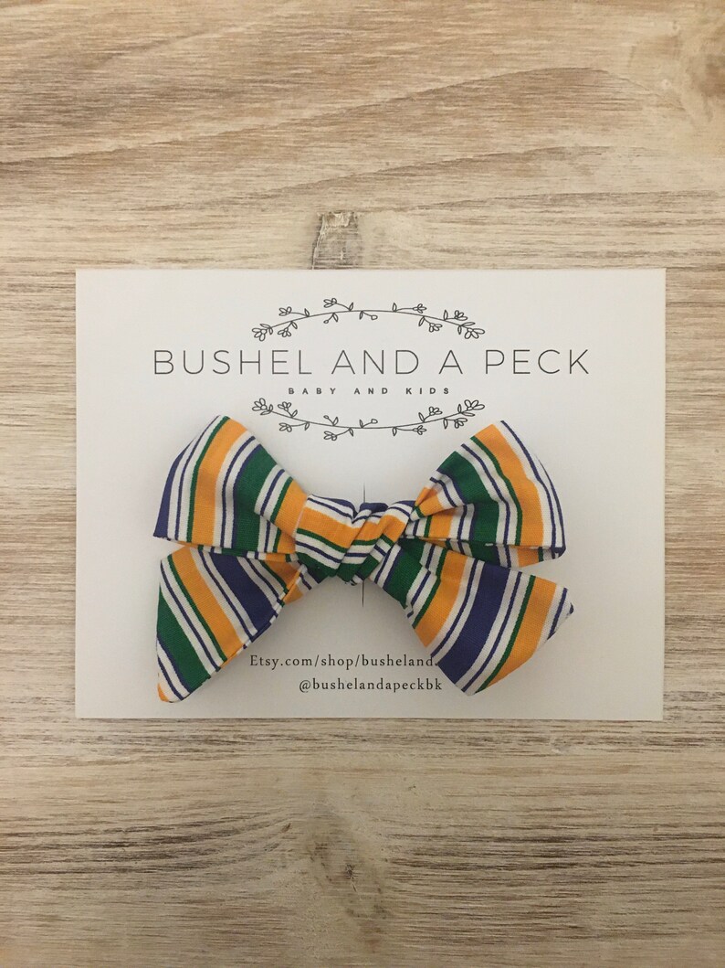 Mardi Gras Stripes Hand Tied Bow-Headband or Clip