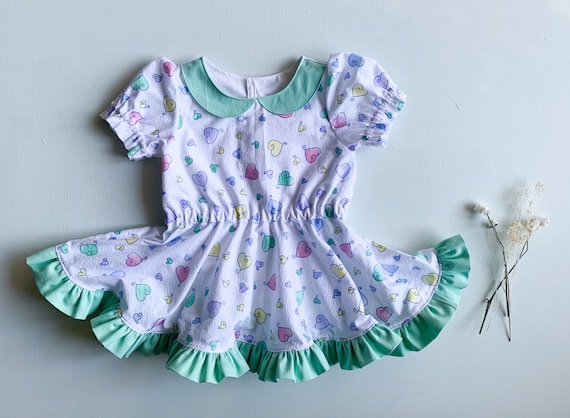 Size 12-18m Ready to Ship Josephine Dress in Vintage Pastel Hearts