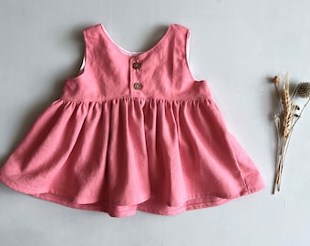 talla 12-18m lista para enviar top celeste en mezcla de lino rosa brillante; camiseta sin mangas para niñas; ropa de verano para niños pequeños; camisa sin mangas; abotonar