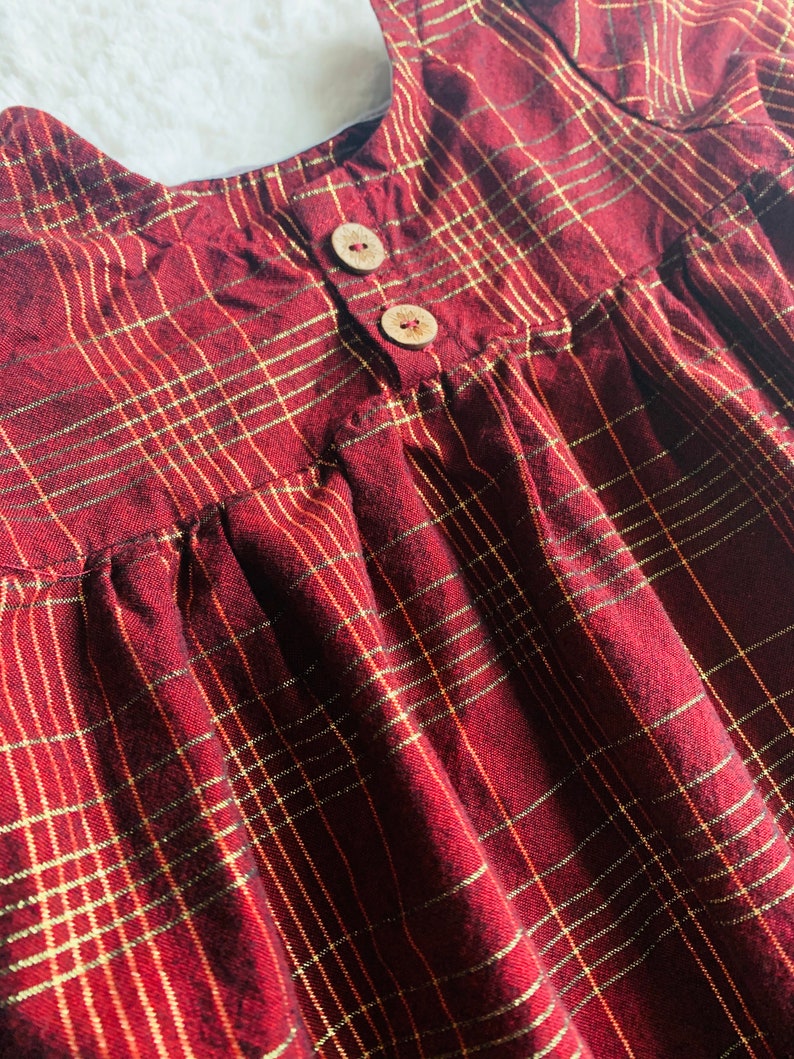 kinsey dress in metallic burgundy plaid; baby/'s first birthday outfit; toddler girl clothes; newborn; vintage inspired dress; red; green