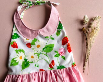 vestido lilou talla 2t listo para enviar; algodón rosa y fresas