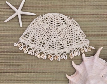 KAIRI Crochet Lace Cowrie Shell Beaded Boho Summer Womens Hat