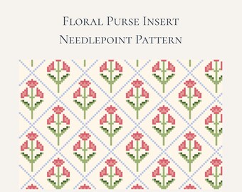 Floral Purse Insert - No Monogram Space, Needlepoint  Pattern (Digital Download)
