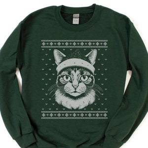 Christmas cat theme sweatshirt, ugly cat sweater, vintage cat christmas sweater, cat face sweatshirt, Santa hat cat christmas sweatshirt