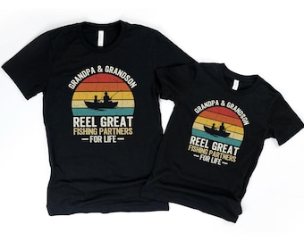 Father's day fishing grandpa and grandson reel great fishing partners for life shirts